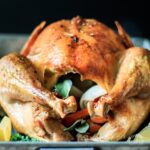 roasted turkey in a pan