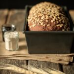 loaf of multigrain bread in the pan