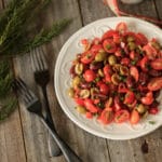 Tomato Olive Salad: olives and capers mixed with tomatoes and a tasty vinaigrette for a super-easy salad. | www.savortheflavour.com