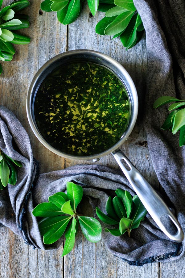 pot of mint infused simple syrup