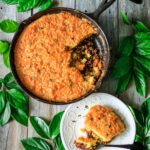 skillet chilli cornbread with greenery