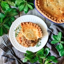 slice of beef and potato pie on a plate