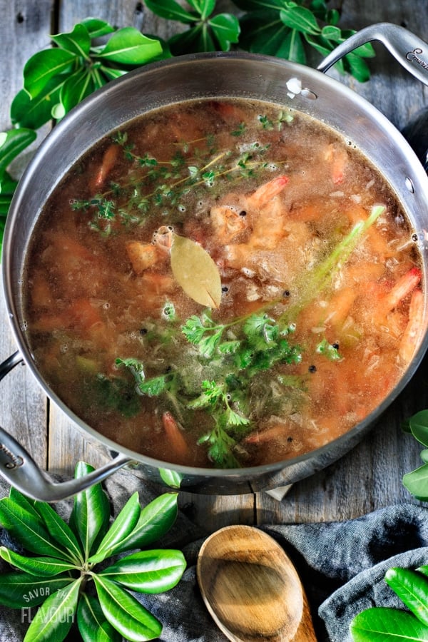 seafood stock in a Dutch oven