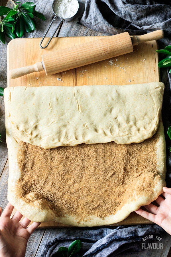 folding dough for Swedish cardamom buns