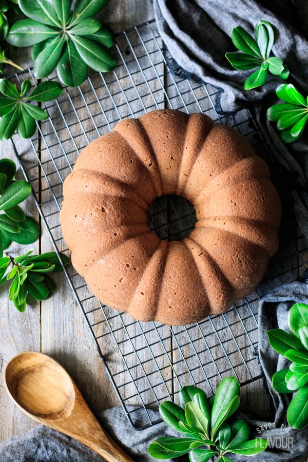 maple walnut bundt cake on a cooling rack