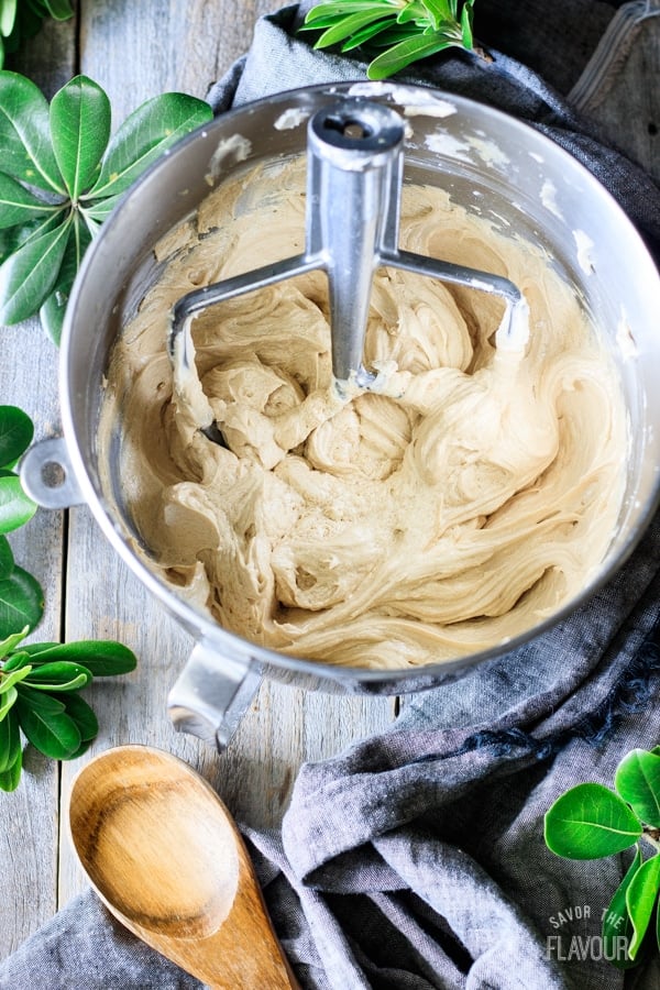 maple syrup, molasses, and vanilla added to maple walnut bundt cake batter