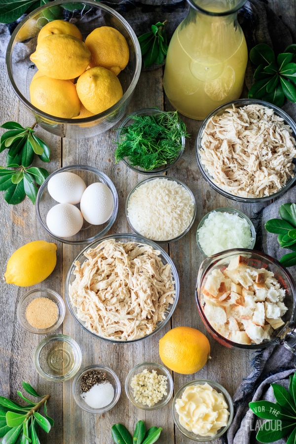 ingredients for Greek lemon chicken soup