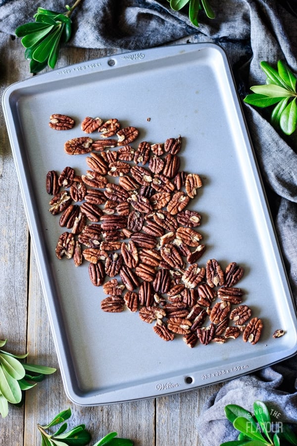 toasting the pecans for Mexican wedding cookies