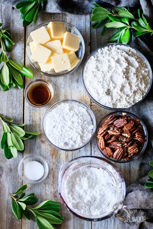 ingredients for Mexican wedding cookies