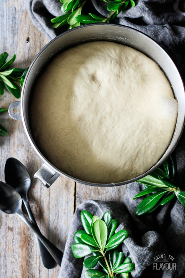 white mountain bread dough after the first rise