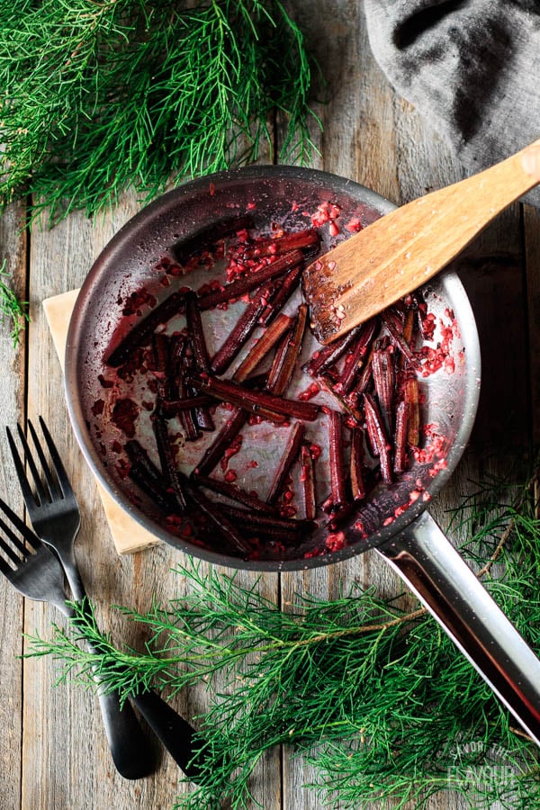 sautéing beet stems for beet greens