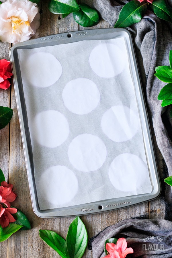 parchment lined cookie sheet for chocolate turtles