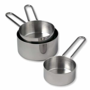 three stainless steel measuring cups