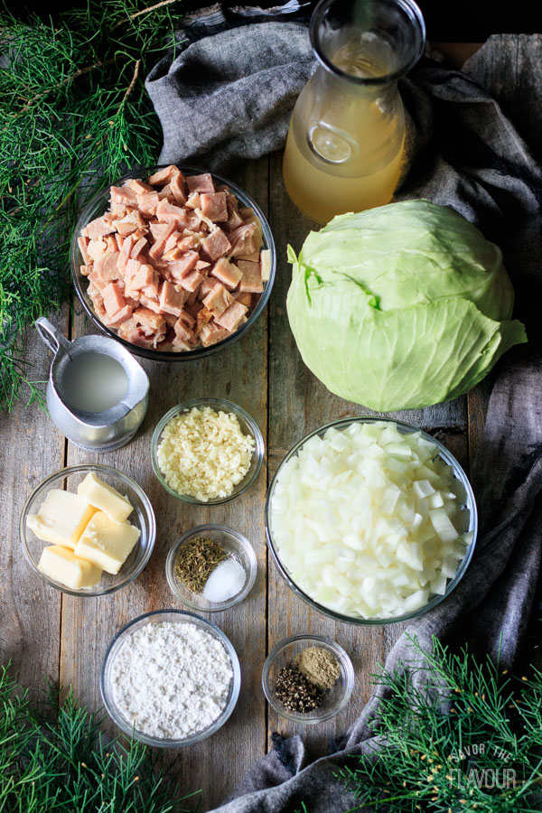 ingredients for ham and cabbage pie