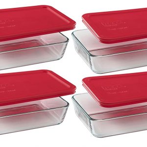 rectangular glass storage containers with red lids