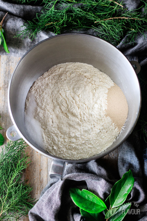 flour, salt, and yeast for Hawaiian sweet rolls