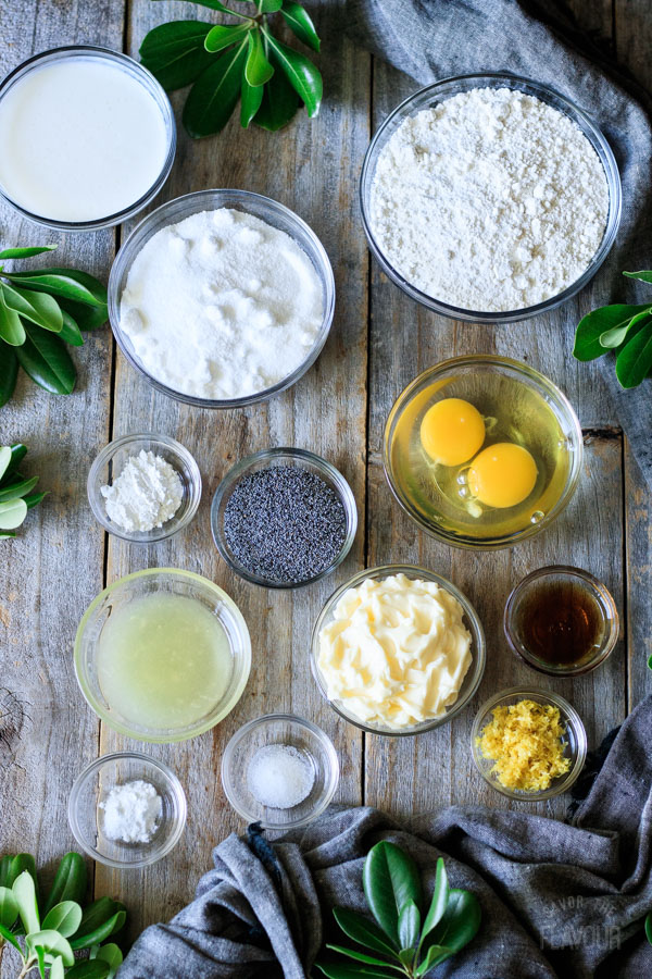 ingredients for lemon poppy seed cake