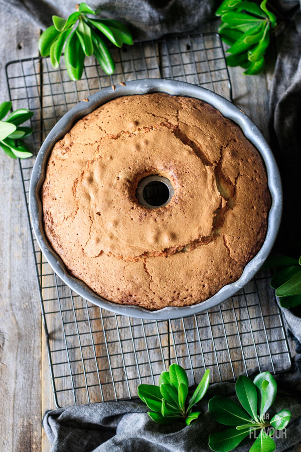 baked pound cake in a bundt pan