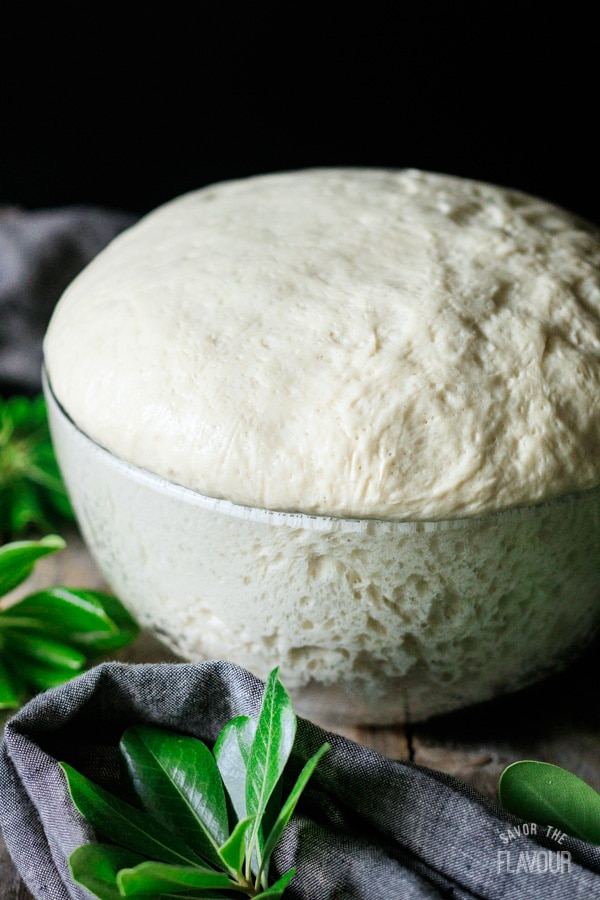 risen bread dough in a bowl