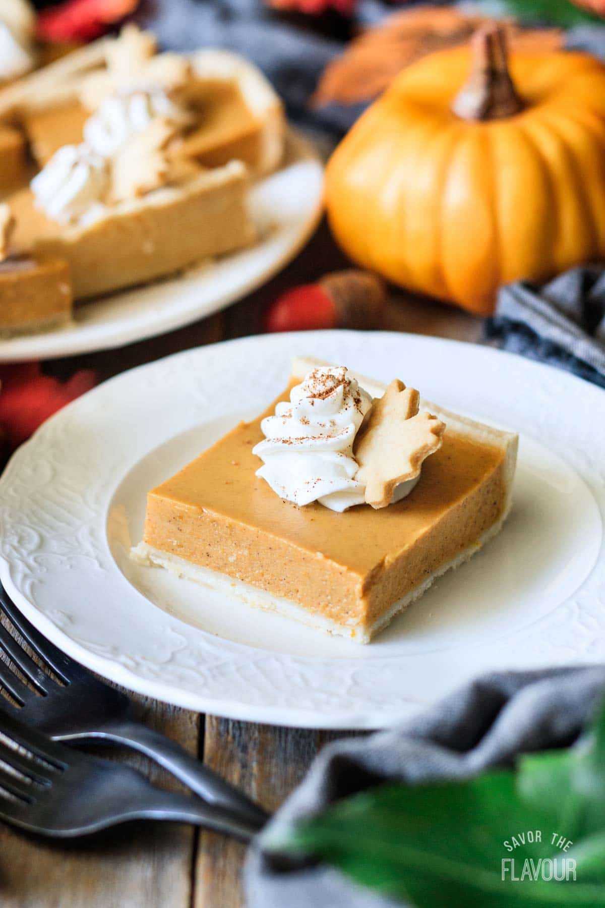 pumpkin pie bar on a plate