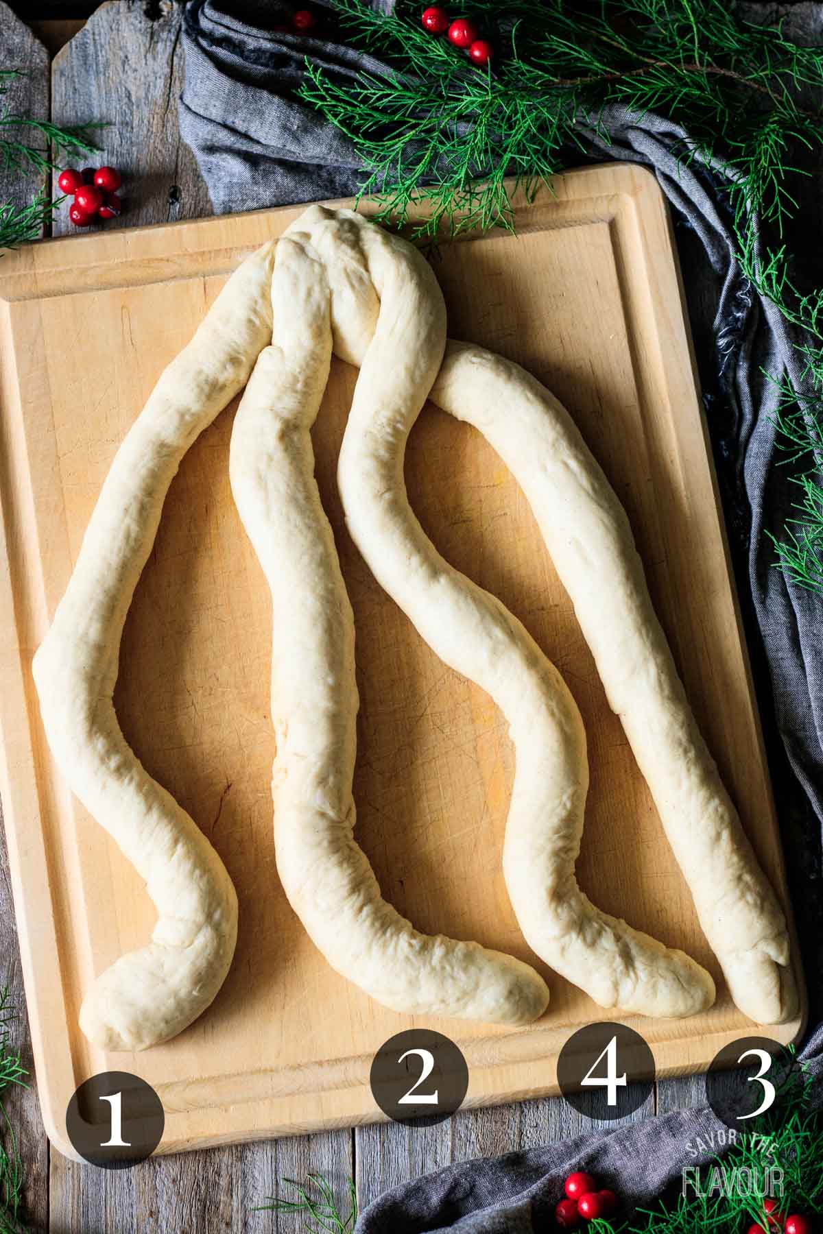 first step in braiding pulla bread