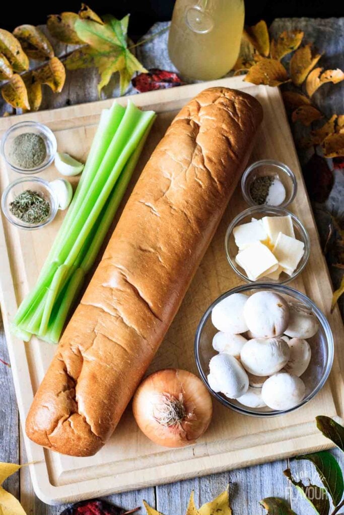 loaf of bread and other ingredients for turkey stuffing
