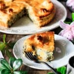 slice of torta pasqualina with a fork