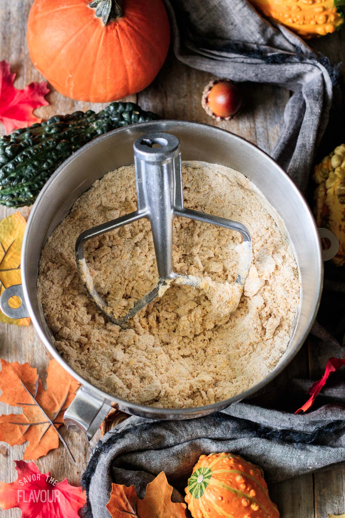 dry dough in a mixing bowl with the mixer's paddle attachment