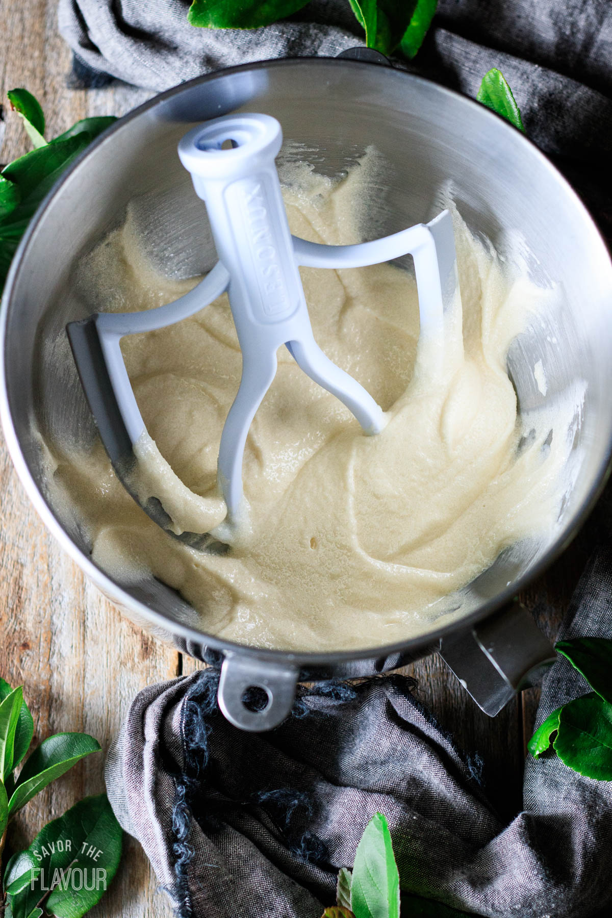 beaten butter and sugar mixture with the mixer paddle