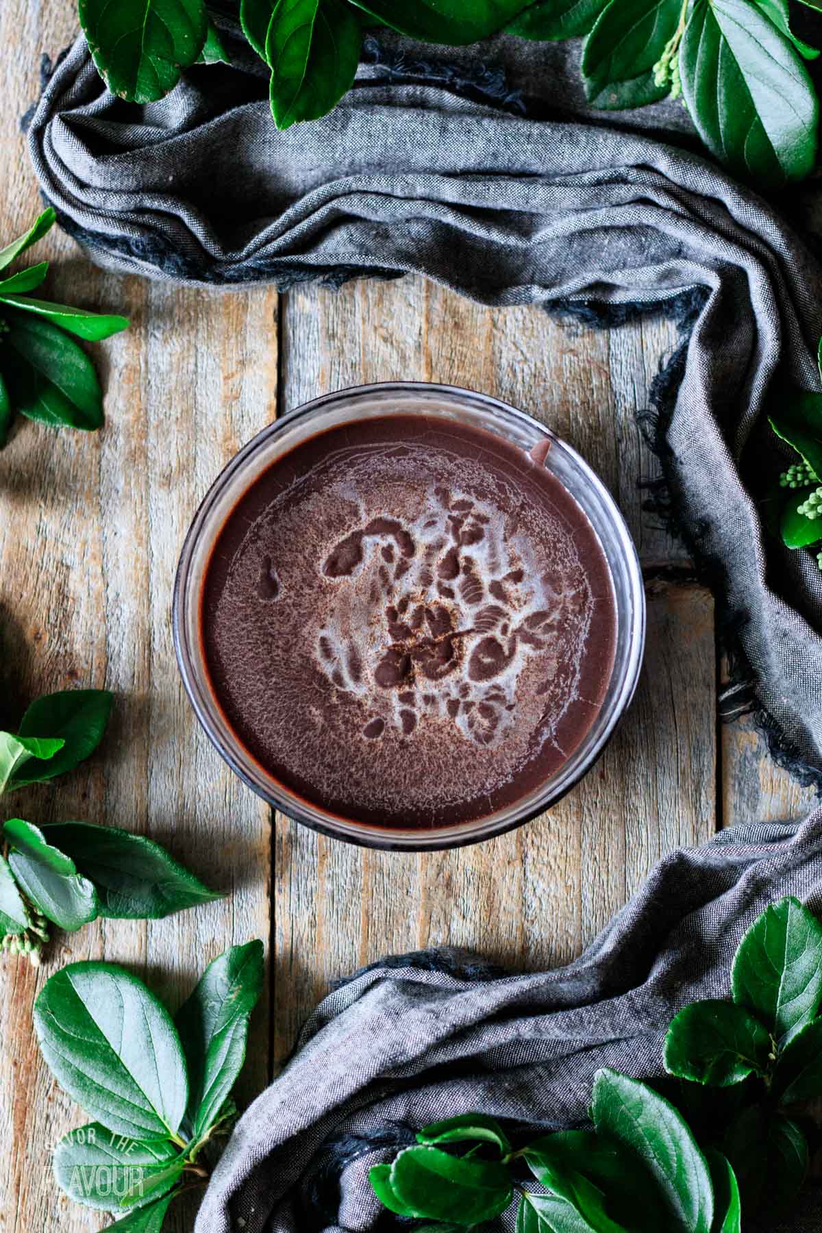 chilled raspberry ganache in a glass bowl