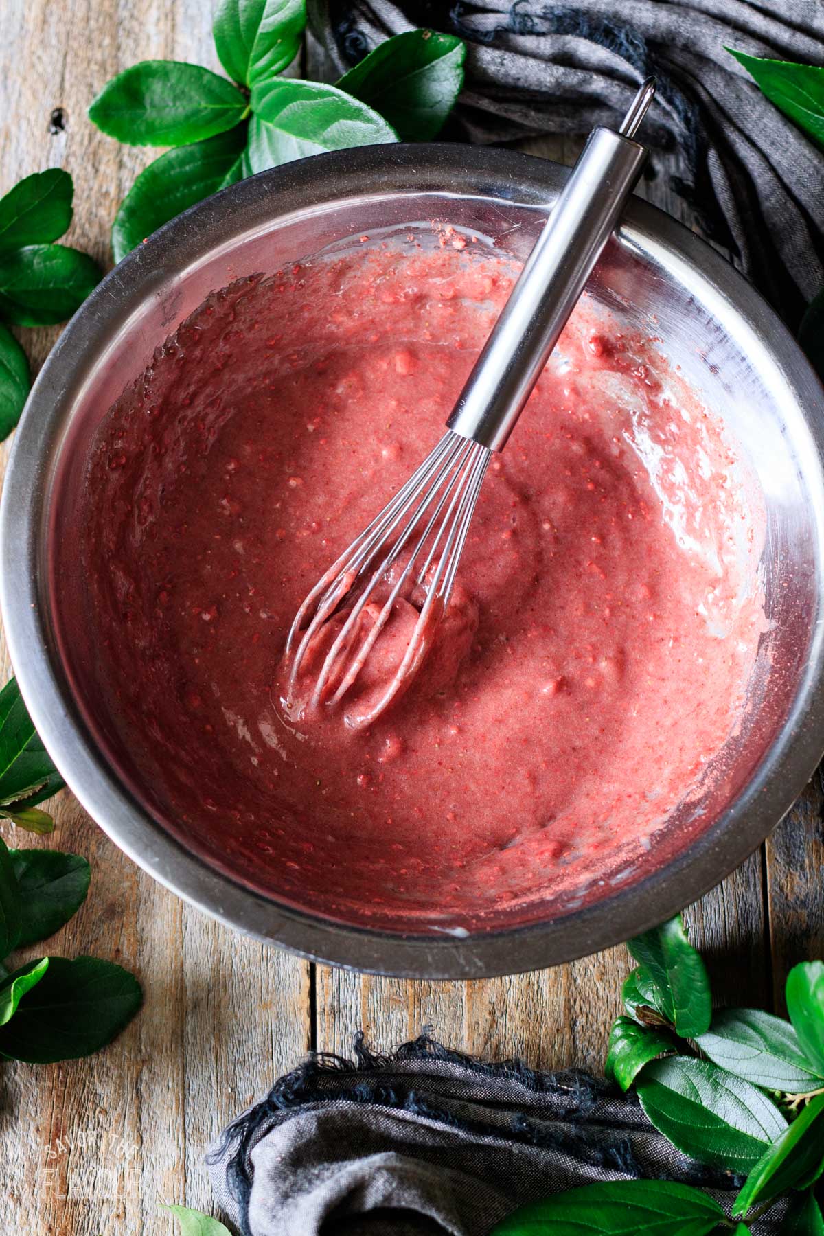 white chocolate ganache with the freeze dried strawberries mixed in