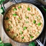 large skillet filled with Panera broccoli mac and cheese