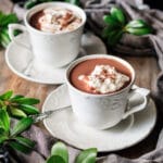 two cups of French hot chocolate with a spoon