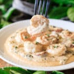 person holding a shrimp on a fork