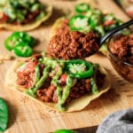 person holding a spoonful of lentil taco meat