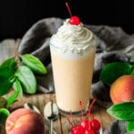 Chick-fil-A peach milkshake with peaches