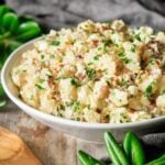 white bowl filled with potato salad