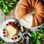 slice of sour cream pound cake on a white plate