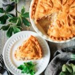 slice of ham and cheese pie on a plate