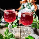 two glasses of raspberry cordial
