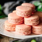 plate of strawberry macarons