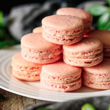 plate of strawberry macarons