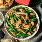 white bowl of string bean chicken