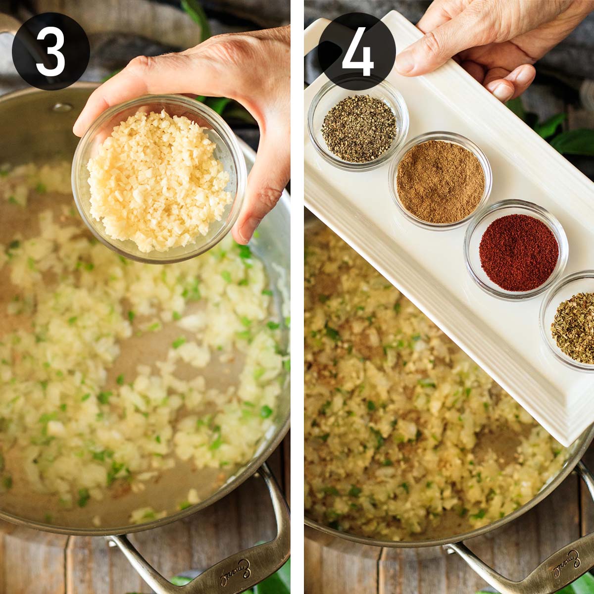 sauteeing aromatics and spices in a pot