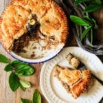chicken and mushroom pie with a slice taken out