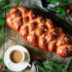 baked pulla bread with a cup of coffee
