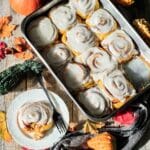 tray of vegan pumpkin cinnamon rolls