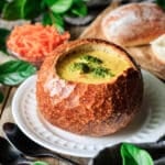 bread bowl of Panera broccoli cheddar soup