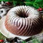 gingerbread bundt cake on a large white plate