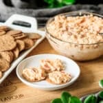 serving the pimento cheese with crackers